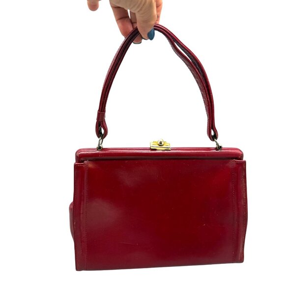 Vintage Rolfs Leather Top Handle Bag Women's Cherry Red Retro Classic - Picture 1 of 13